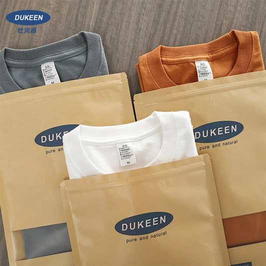 Dukeen 280gsm Oversized Heavy T-Shirt for Men Summer Short Sleeve Tee Cotton Solid Color Top Casual T Shirts One Piece